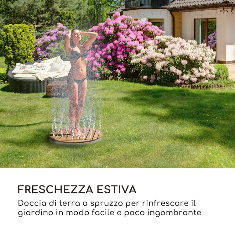 Cool Breeze - Doccia da giardino, WPC, alluminio, teak, impugnatura di trasporto Rotondo