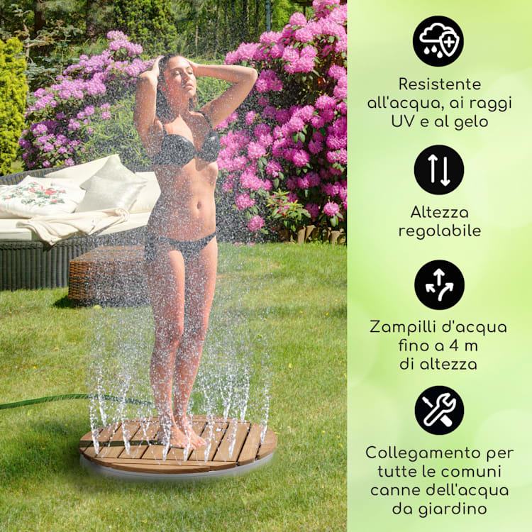 Sumatra Teak RD - Doccia da giardino, WPC, alluminio, teak, impugnatura di trasporto Round | Argento