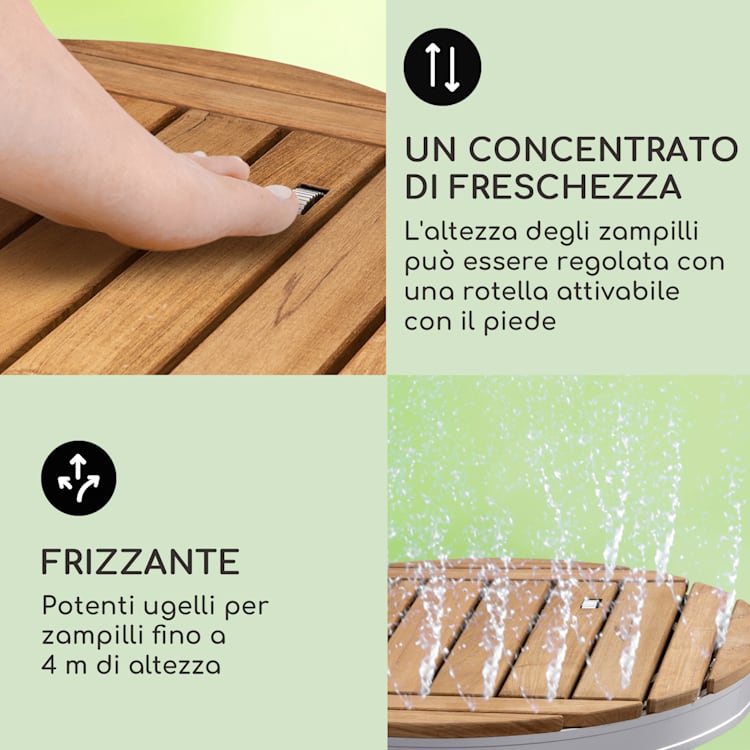 Sumatra Teak RD - Doccia da giardino, WPC, alluminio, teak, impugnatura di trasporto Round | Argento