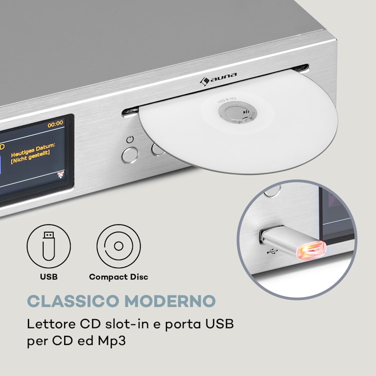 Silver Star - Ricevitore CD HiFi, amplificatore, radio web/DAB+/FM, lettore CD, WiFi Argento metallizzato