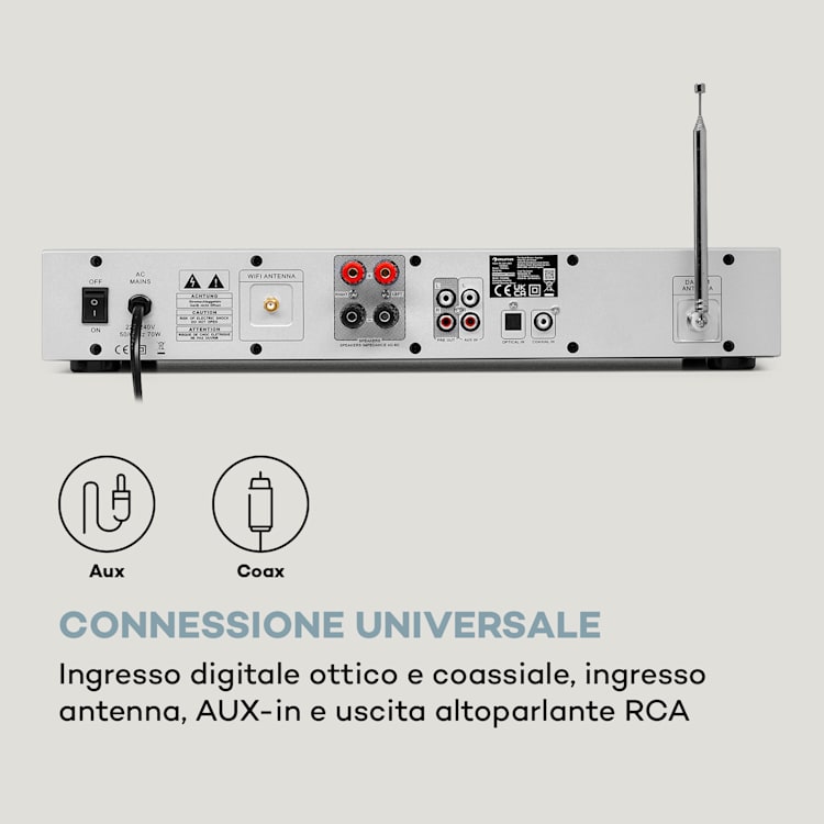 Silver Star - Ricevitore CD HiFi, amplificatore, radio web/DAB+/FM, lettore CD, WiFi Argento metallizzato