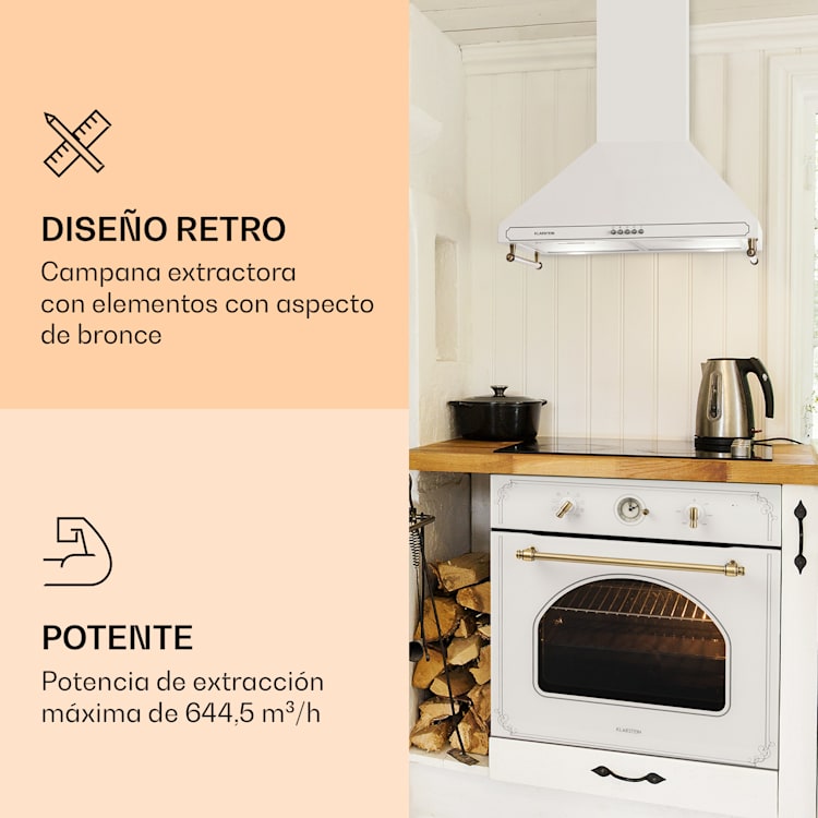 Campana de cocina Victoria 60 cm diseño retro 644,5m³/h 2 lámparas LED Blanco