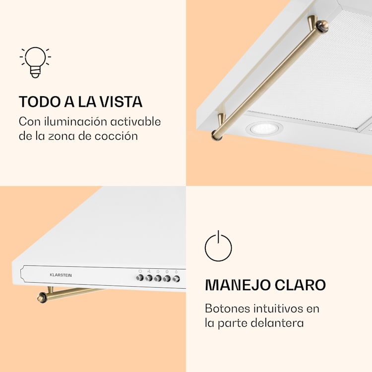 Campana de cocina Victoria 60 cm diseño retro 644,5m³/h 2 lámparas LED Blanco