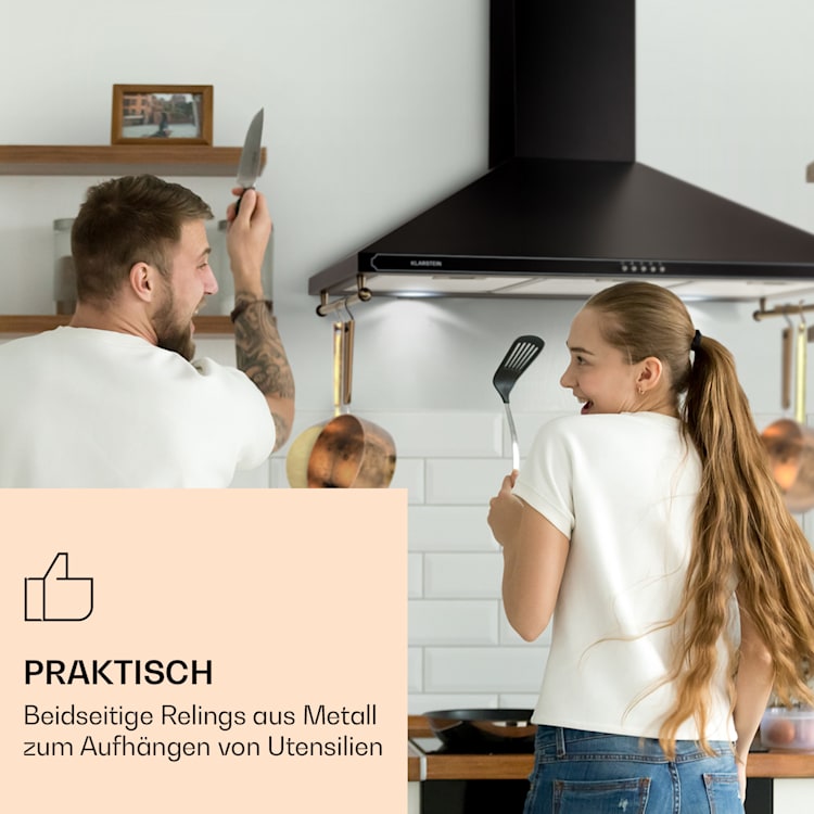 Victoria 90 Dunstabzugshaube 90cm Retro-Design 644,5m³/h 2 LED-Lampen Schwarz