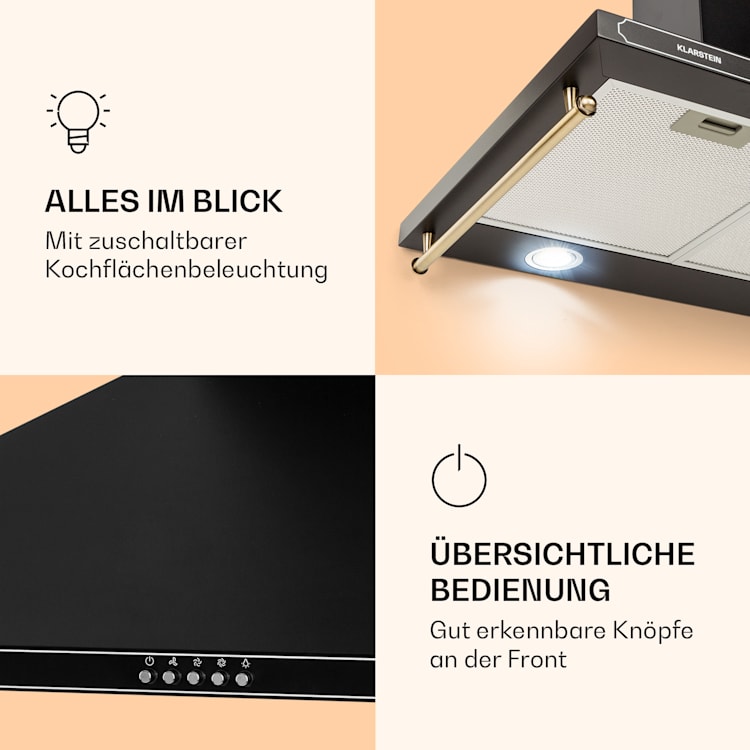Victoria 90 Dunstabzugshaube 90cm Retro-Design 644,5m³/h 2 LED-Lampen Schwarz