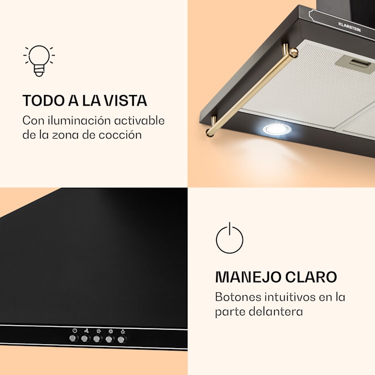 Victoria 90 Campana de cocina 90 cm Diseño retro 644,5 m³/h 2 lámparas led Negro