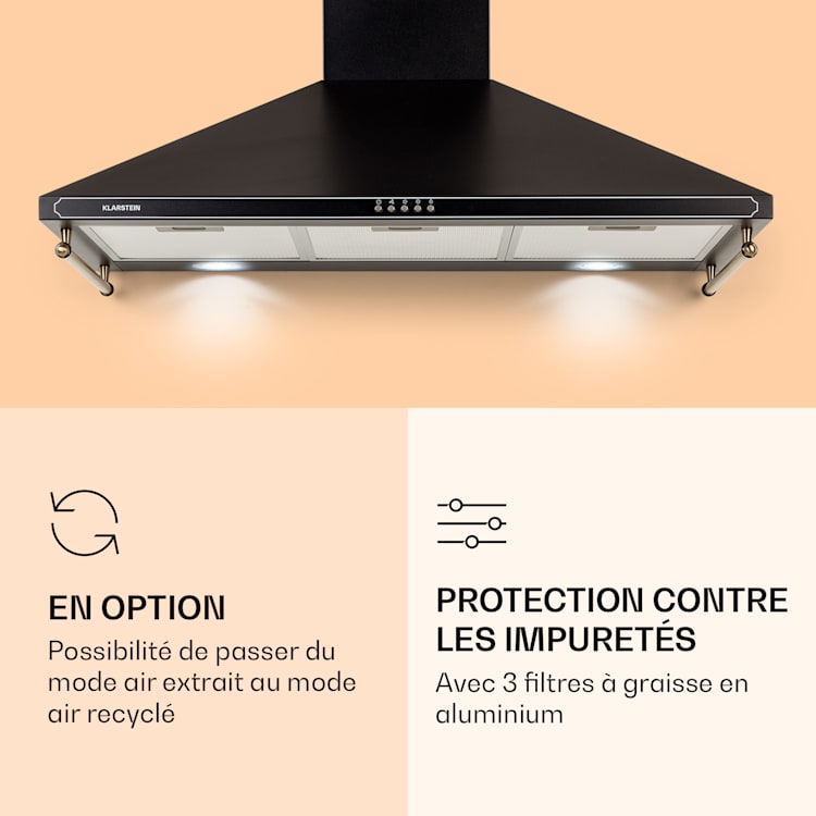 Victoria 90 afzuigkap 90 cm retro-design 644,5 m³/h 2 ledlampen Zwart