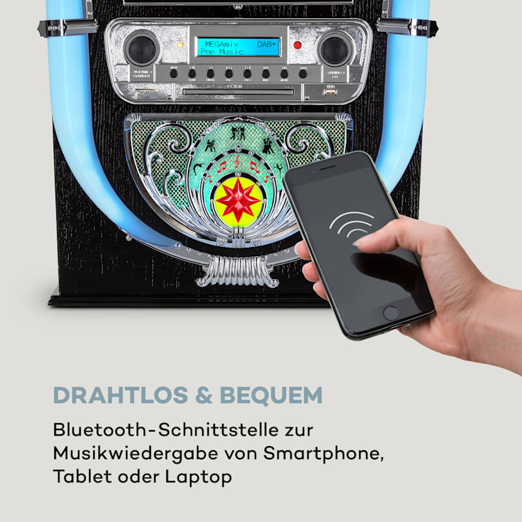 Graceland Mini Jukebox CD-Player Plattenspieler DAB+/FM-Radio LED
