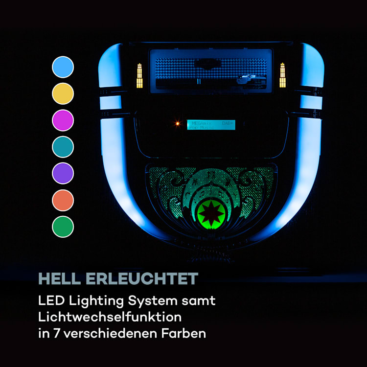 Graceland Mini Jukebox CD-Player Plattenspieler DAB+/FM-Radio LED