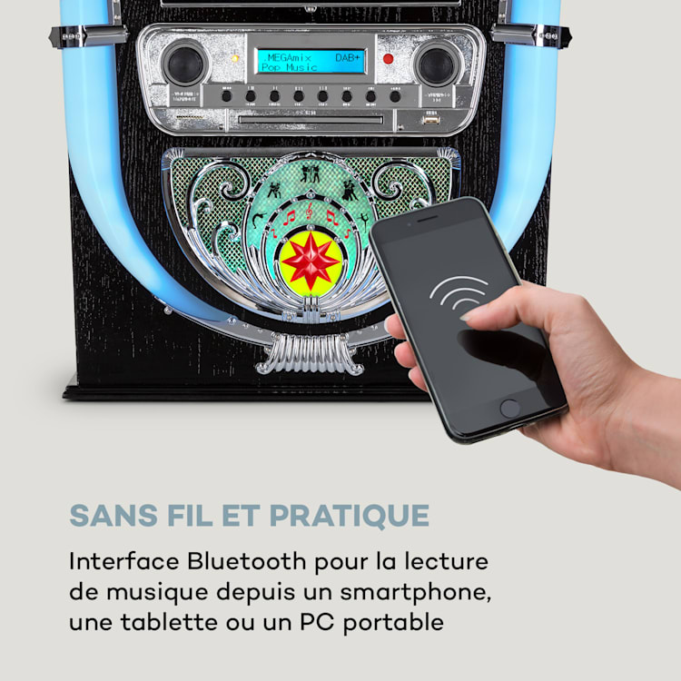 Mini Jukebox Graceland Lecteur de CD platine vinyle Radio DAB+/FM LED