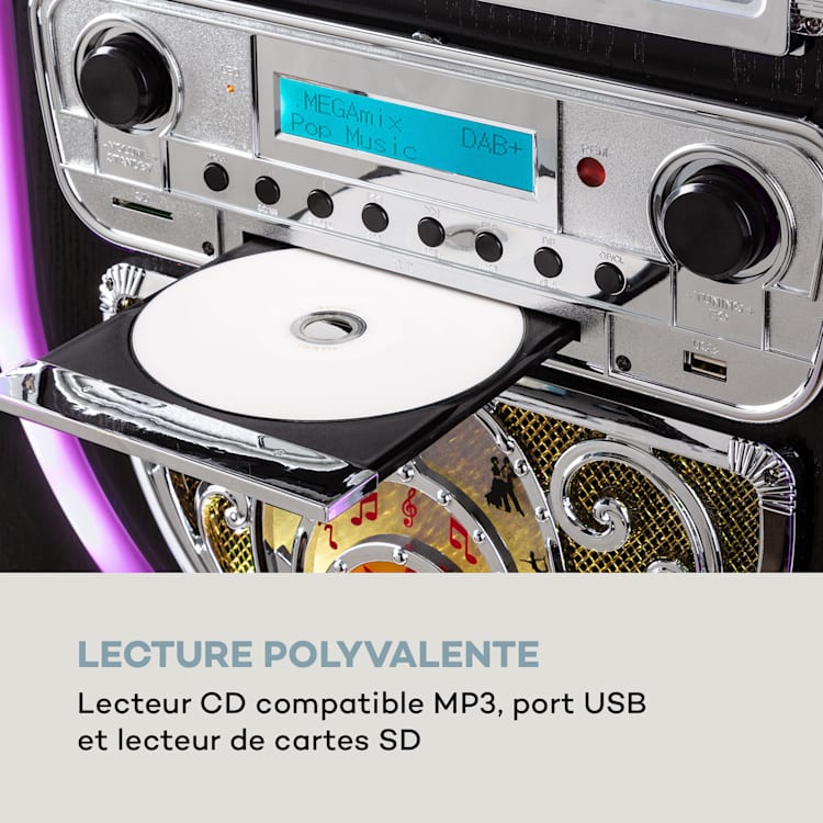 Mini Jukebox Graceland Lecteur de CD platine vinyle Radio DAB+/FM LED