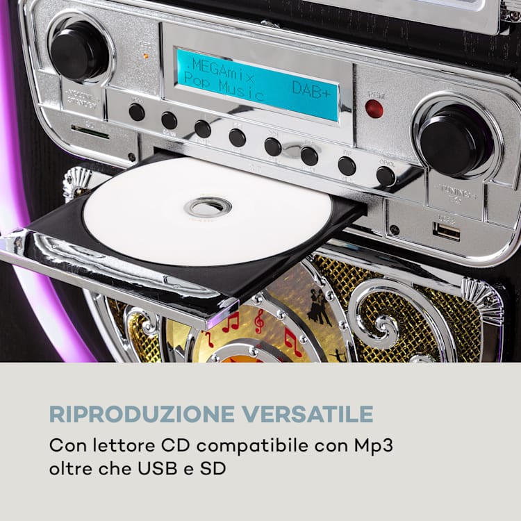 Jukebox Graceland Mini lettore CD giradischi DAB+/FM Radio LED