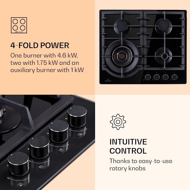 Ignito Max 4, газов плот, 4 котлона, стъклокерамика, 9,1 kW, 60 см.