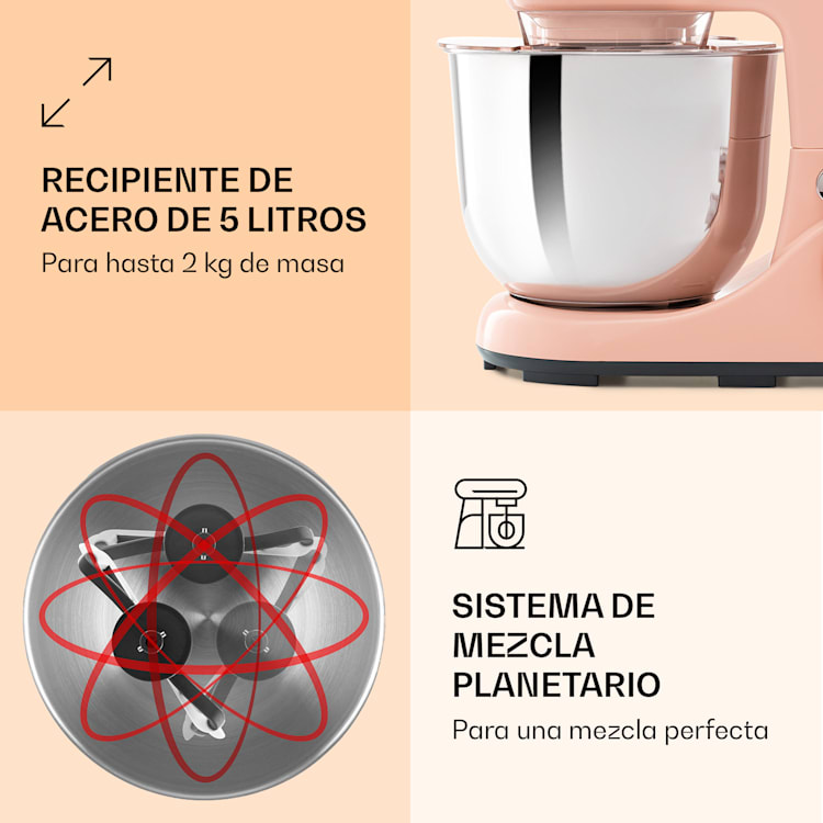 Procesador de alimentos Bella Pico 2G 1300W 1,7HP 6 Pasos 5 Litros Rosa Suave