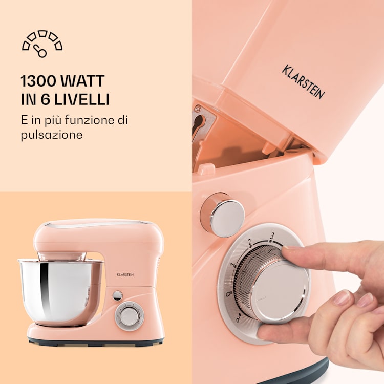 Bella Pico 2G, robot da cucina, 1300W, 1,7 PS, 6 livelli, 5 litri Rosa tenue
