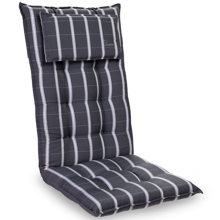 Sylt Cojín acolchado Cojín de exterior para sillas con respaldo alto Almohada Poliéster 50x120x9cm 1 x cojín del asiento | Gris / Gris claro