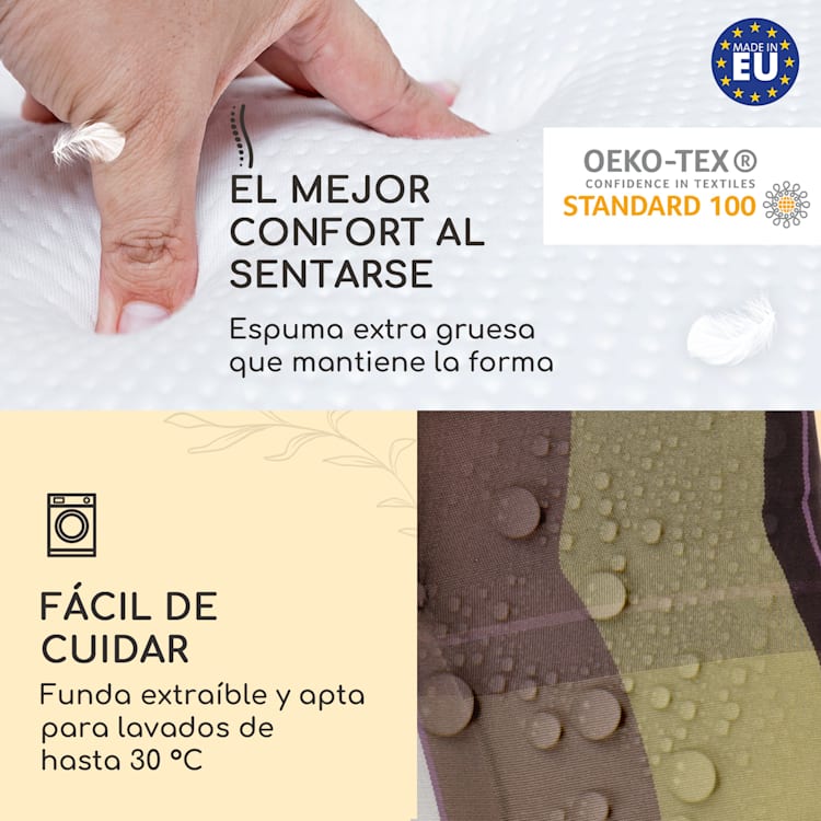 Sylt Cojín acolchado Cojín de exterior para sillas con respaldo alto Almohada Poliéster 50x120x9cm 1 x cojín del asiento | A cuadros verdes