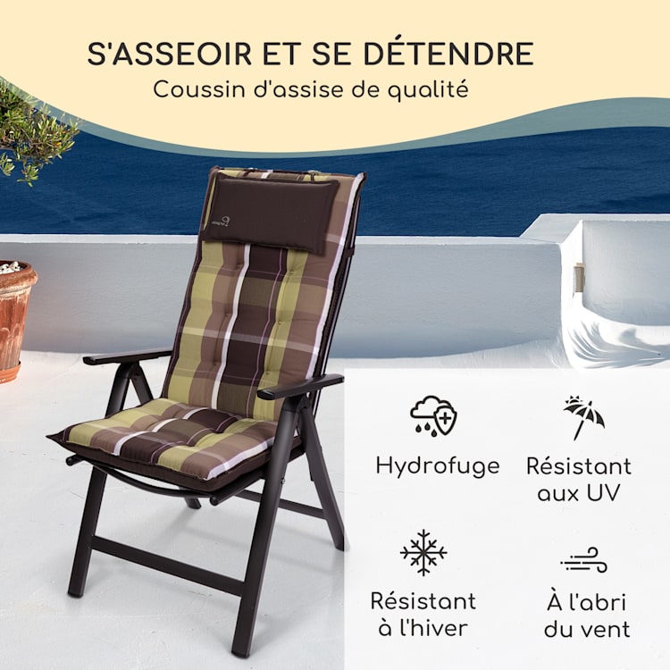 Sylt coussin de fauteuil appuie-tête pour dossier haut Polyester 50x120x9cm 1 x coussin de siege | Carreaux vert