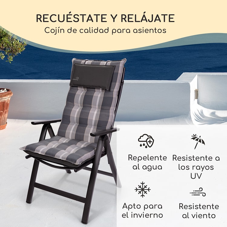 Sylt Cojín acolchado Cojín de exterior para sillas con respaldo alto Almohada Poliéster 50x120x9cm 1 x cojín del asiento | Gris claro / gris