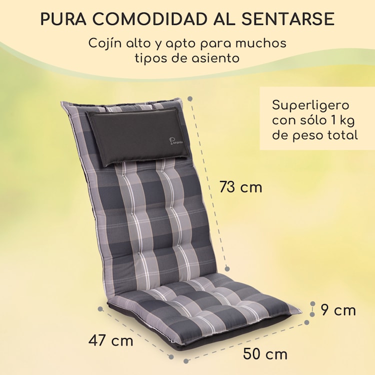 Sylt Cojín acolchado Cojín de exterior para sillas con respaldo alto Almohada Poliéster 50x120x9cm 1 x cojín del asiento | Gris claro / gris