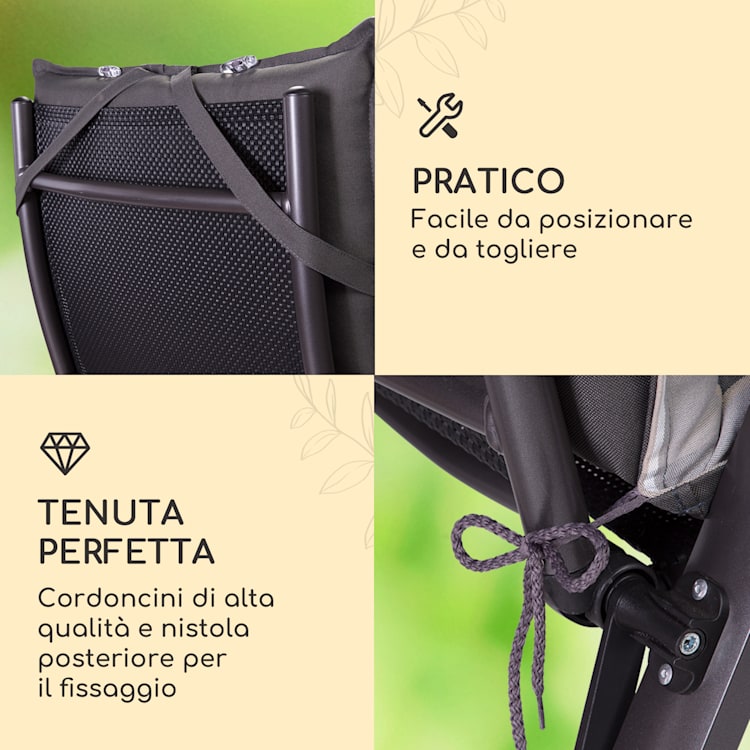 Sylt, Imbottitura, Schienale Alto, Sedia da Giardino, Poggiatesta, Poliestere, 50x120x9cm 1 x cuscino di seduta | Grigio chiaro / grigio