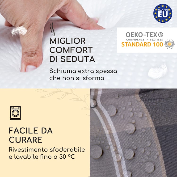 Sylt, Imbottitura, Schienale Alto, Sedia da Giardino, Poggiatesta, Poliestere, 50x120x9cm 1 x cuscino di seduta | Grigio chiaro / grigio