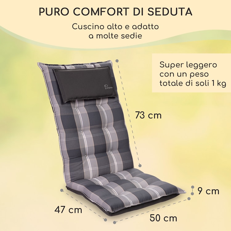 Sylt, Imbottitura, Schienale Alto, Sedia da Giardino, Poggiatesta, Poliestere, 50x120x9cm 1 x cuscino di seduta | Grigio chiaro / grigio