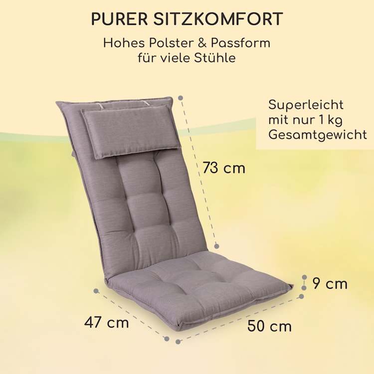 Sylt Polsterauflage Sesselauflage Hochlehner Kopfkissen Polyester 50x120x9cm 1 x Sitzauflage | Platingrau