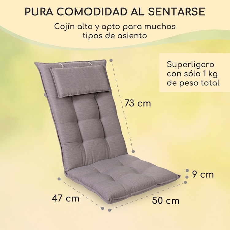 Sylt Cojín acolchado Cojín de exterior para sillas con respaldo alto Almohada Poliéster 50x120x9cm 1 x cojín del asiento | Gris platino