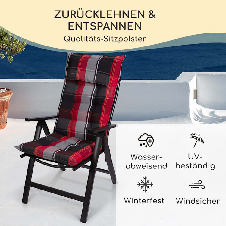 Sylt Polsterauflage Sesselauflage Kopfkissen Polyester 50x120x9cm 1 x Sitzauflage | Rot / Schwarz