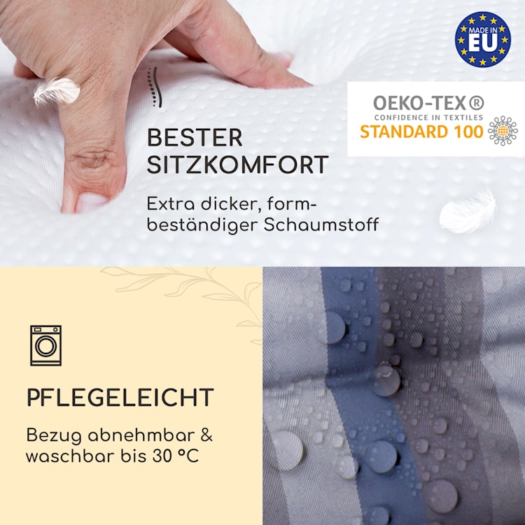 Sylt Polsterauflage Sesselauflage Kopfkissen Polyester 50x120x9cm 2 x Sitzauflage | Blau / Grau