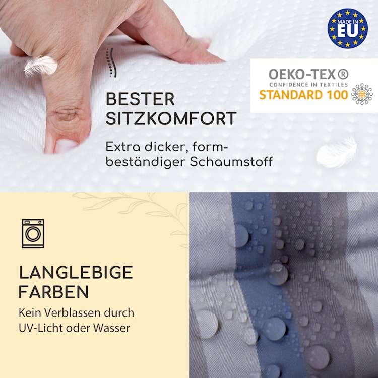 Sylt Polsterauflage Sesselauflage Kopfkissen Polyester 50x120x9cm 2 x Sitzauflage | Blau / Grau