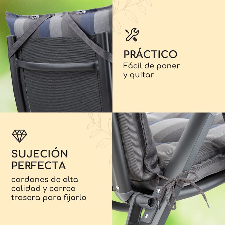 Sylt Cojín acolchado Cojín de exterior para sillas con respaldo alto Almohada Poliéster 50x120x9cm 2 x cojín del asiento | Gris azulado