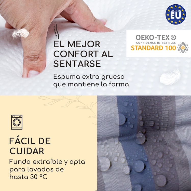 Sylt Cojín acolchado Cojín de exterior para sillas con respaldo alto Almohada Poliéster 50x120x9cm 2 x cojín del asiento | Gris azulado