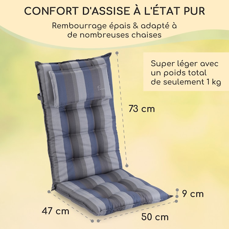 Sylt stoelkussen zitkussen hoge rugleuning hoofdkussen polyester 50x120x9cm 2 x stoelkussen | Blauw grijs