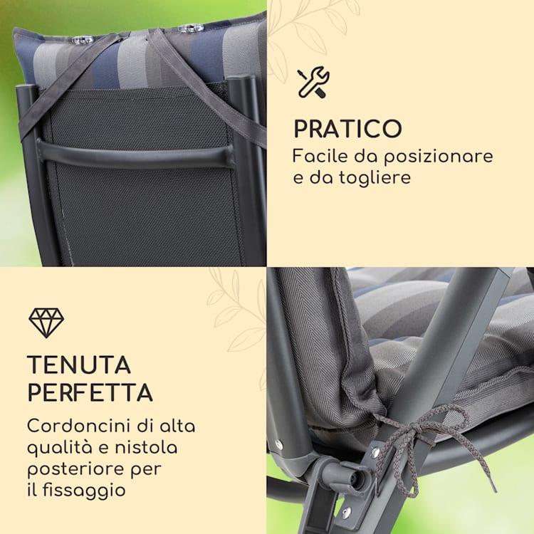 Sylt, Imbottitura, Schienale Alto, Sedia da Giardino, Poggiatesta, Poliestere, 50x120x9cm 2 x cuscino di seduta | Blu grigio