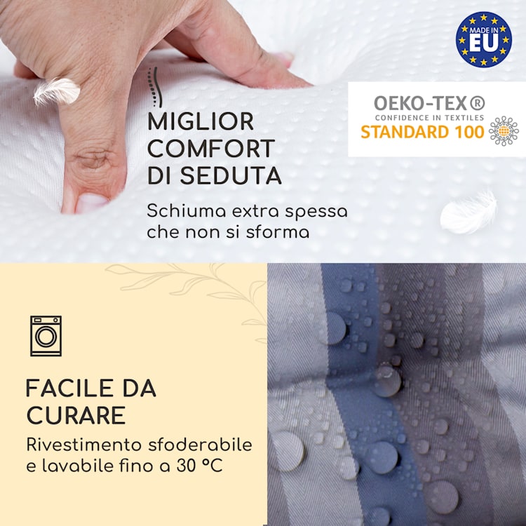 Sylt, Imbottitura, Schienale Alto, Sedia da Giardino, Poggiatesta, Poliestere, 50x120x9cm 2 x cuscino di seduta | Blu grigio