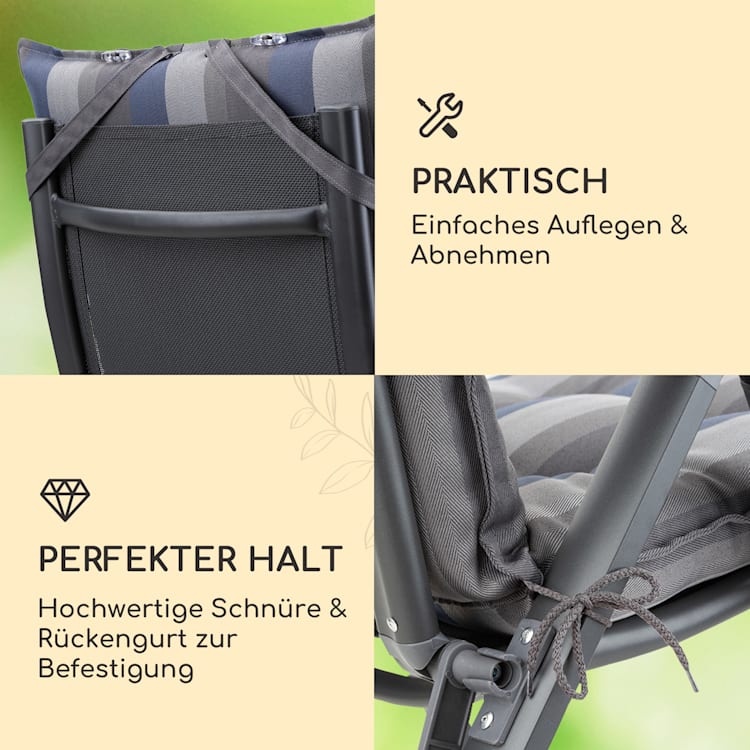 Sylt Polsterauflage Sesselauflage Kopfkissen Polyester 50x120x9cm 4 x Sitzauflage | Blau / Grau