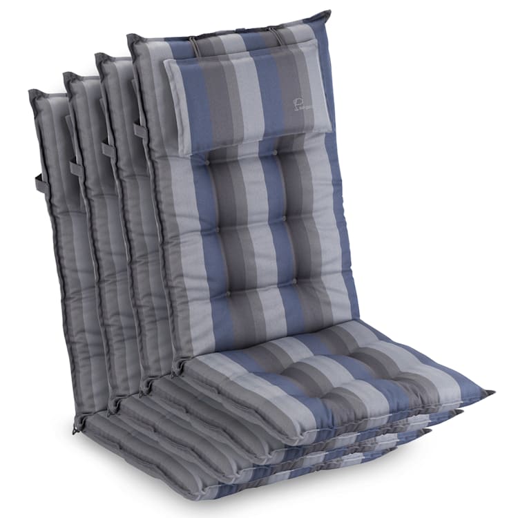 Sylt Polsterauflage Sesselauflage Kopfkissen Polyester 50x120x9cm 4 x Sitzauflage | Blau / Grau