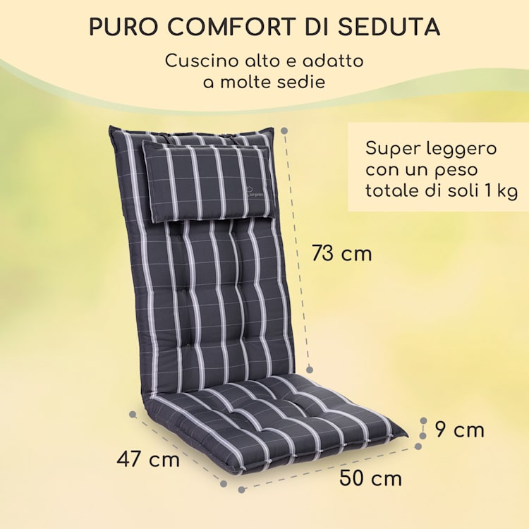 Sylt, Imbottitura, Schienale Alto, Sedia da Giardino, Poggiatesta, Poliestere, 50x120x9cm 4 x cuscino di seduta | Grigio / chiaro grigio