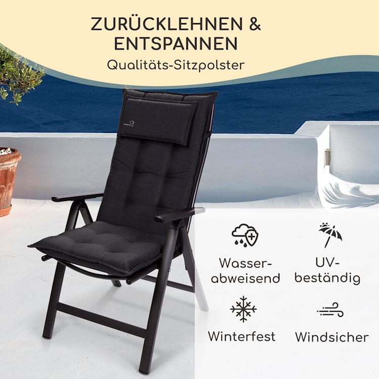 Sylt Polsterauflage Sesselauflage Kopfkissen Polyester 50x120x9cm 2 x Sitzauflage | Schwarz
