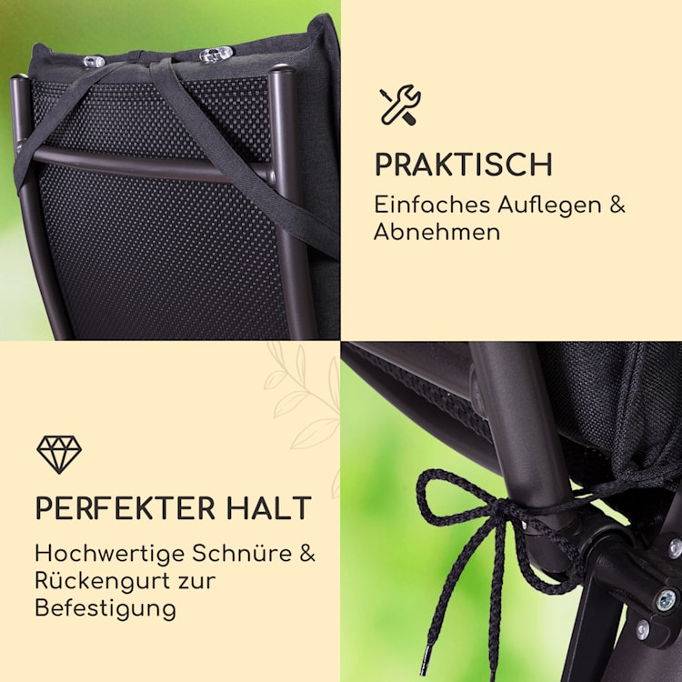 Sylt Polsterauflage Sesselauflage Kopfkissen Polyester 50x120x9cm 2 x Sitzauflage | Schwarz