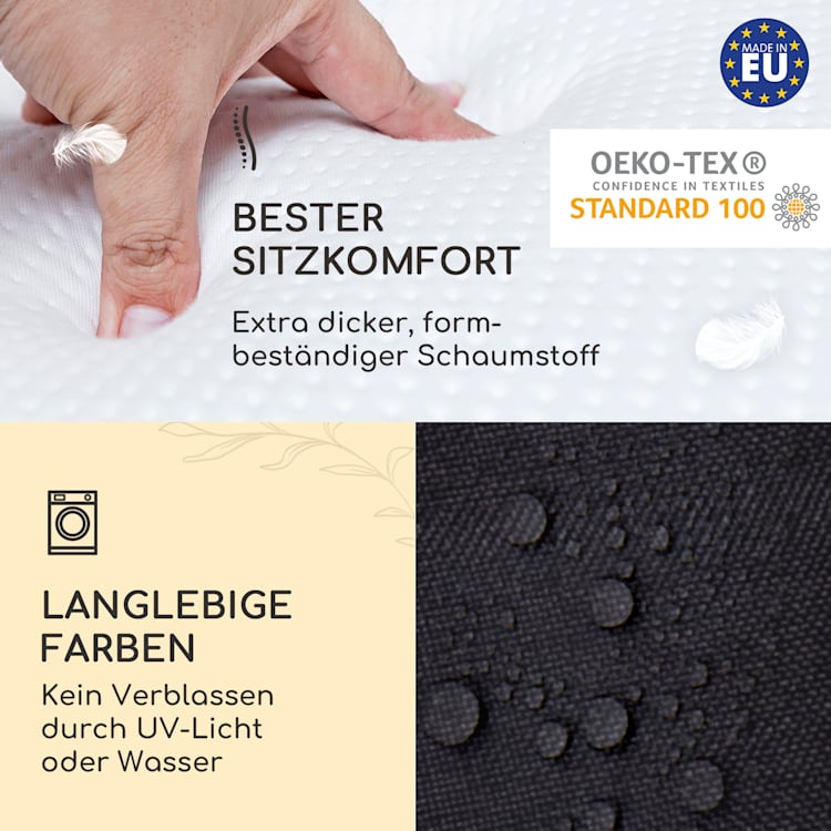 Sylt Polsterauflage Sesselauflage Kopfkissen Polyester 50x120x9cm 2 x Sitzauflage | Schwarz