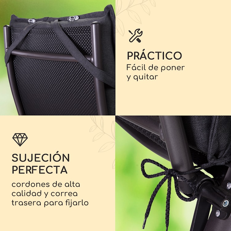 Sylt Cojín acolchado Cojín de exterior para sillas con respaldo alto Almohada Poliéster 50x120x9cm 2 x cojín del asiento | Negro