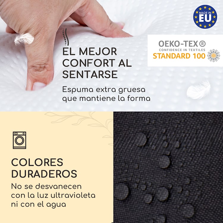 Sylt Cojín acolchado Cojín de exterior para sillas con respaldo alto Almohada Poliéster 50x120x9cm 2 x cojín del asiento | Negro