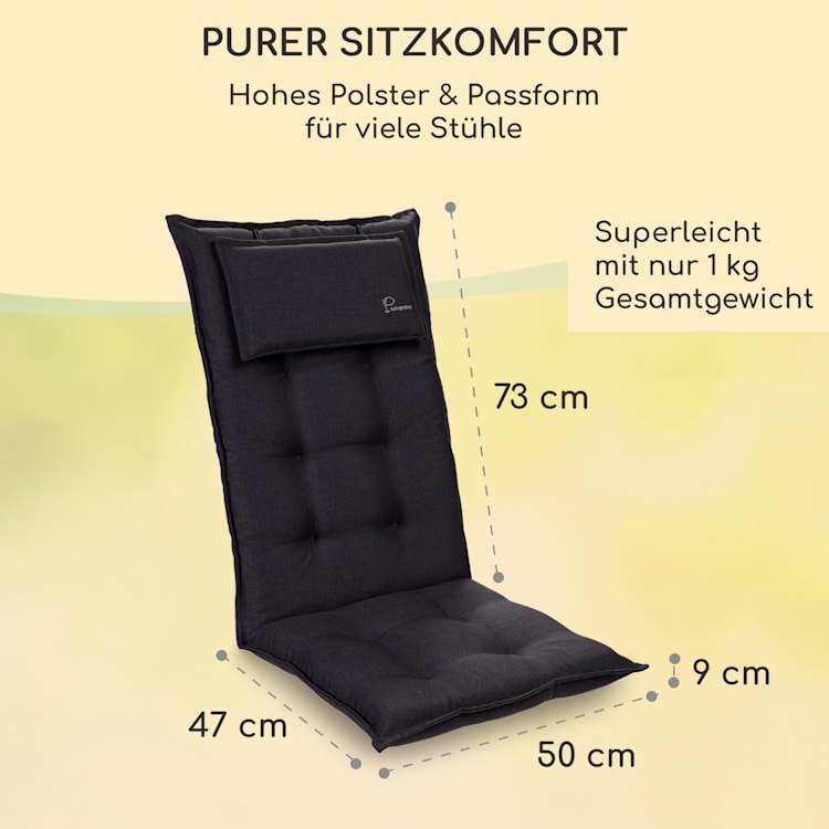 Sylt Polsterauflage Sesselauflage Kopfkissen Polyester 50x120x9cm 4 x Sitzauflage | Blau / Anthrazit