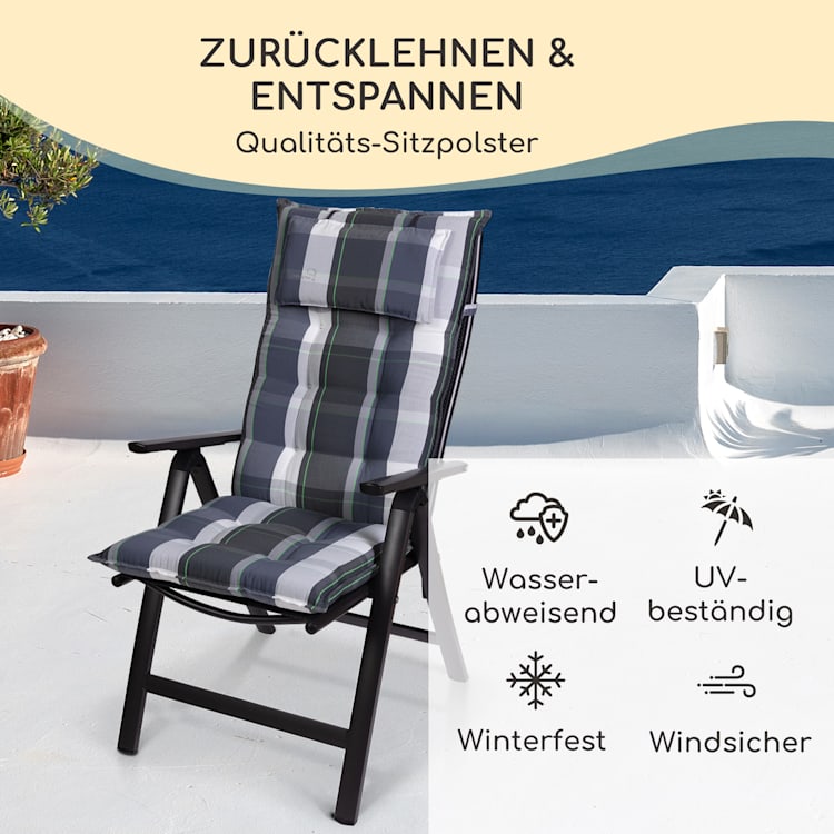 Sylt Polsterauflage Sesselauflage Kopfkissen Polyester 50x120x9cm 2 x Sitzauflage | Blau / Weiß