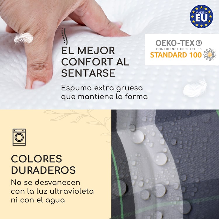 Sylt Cojín acolchado Cojín de exterior para sillas con respaldo alto Almohada Poliéster 50x120x9cm 2 x cojín del asiento | Azul / blanco