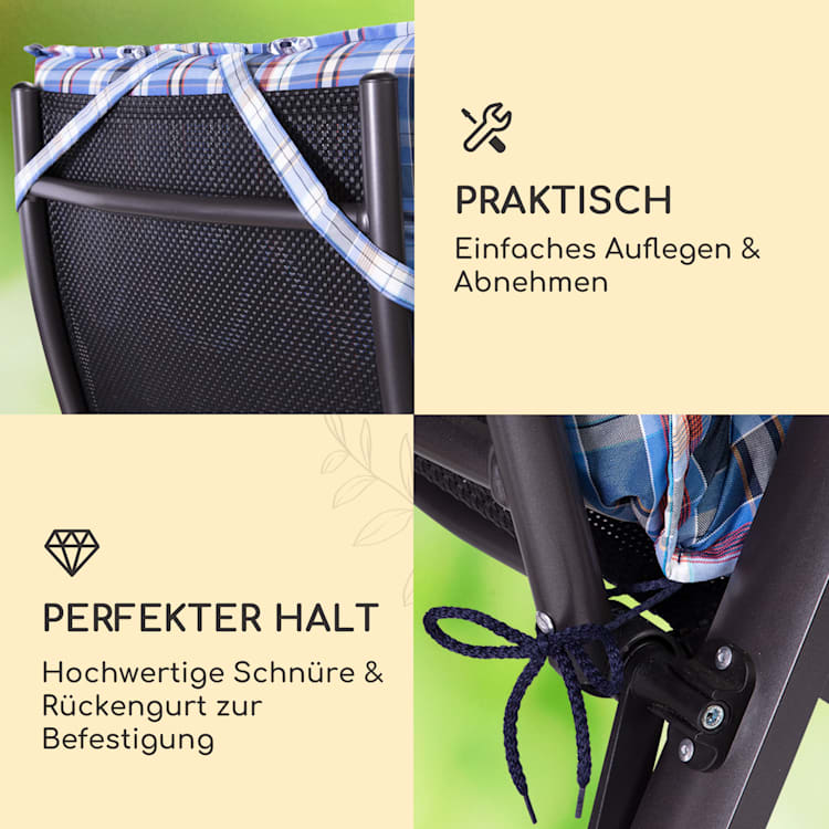 Sylt Polsterauflage Sesselauflage Hochlehner Kopfkissen Polyester 50x120x9cm 4 x Sitzauflage | Blau / Weiß