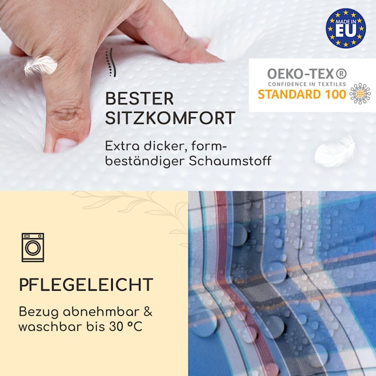 Sylt Polsterauflage Sesselauflage Hochlehner Kopfkissen Polyester 50x120x9cm 4 x Sitzauflage | Blau / Weiß